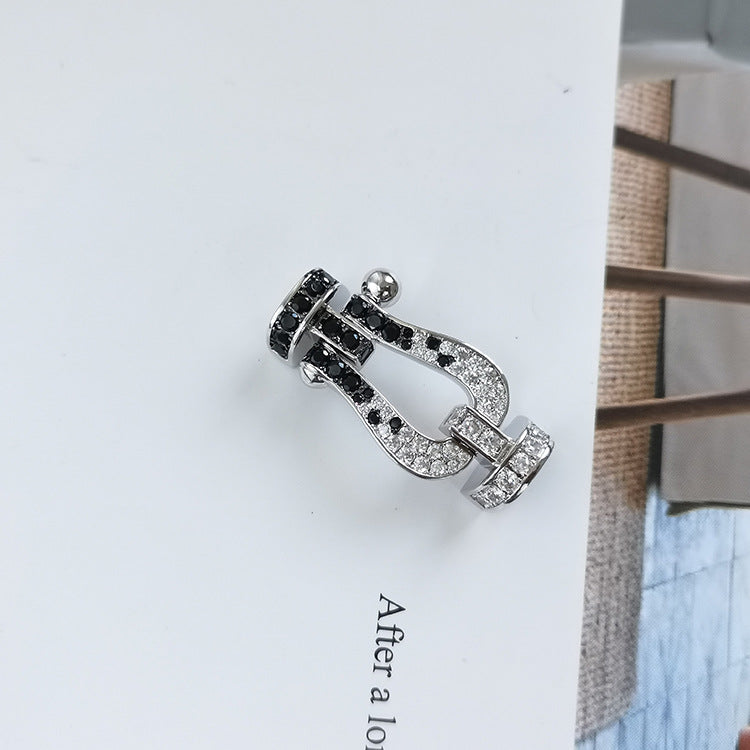 LUXEIFY FORCE LARGE HORSESHOE BLACK WHITE DIAMOND BRACELET SILVER