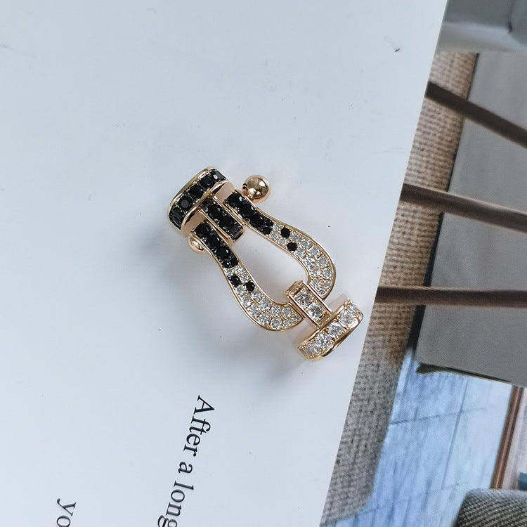 LUXEIFY FORCE LARGE HORSESHOE BLACK WHITE DIAMOND BRACELET ROSE GOLD