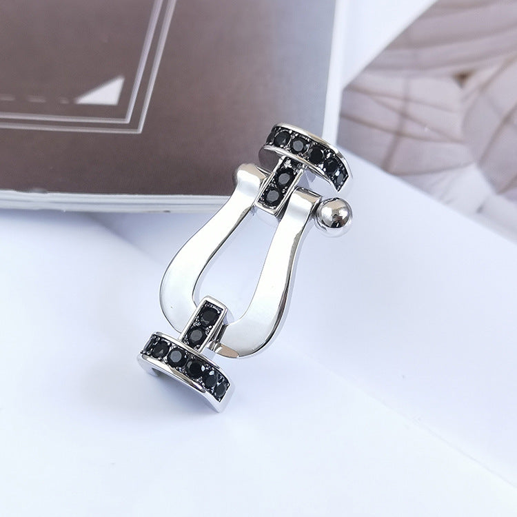 LUXEIFY FORCE LARGE HORSESHOE BLACK DIAMOND BRACELET SILVER