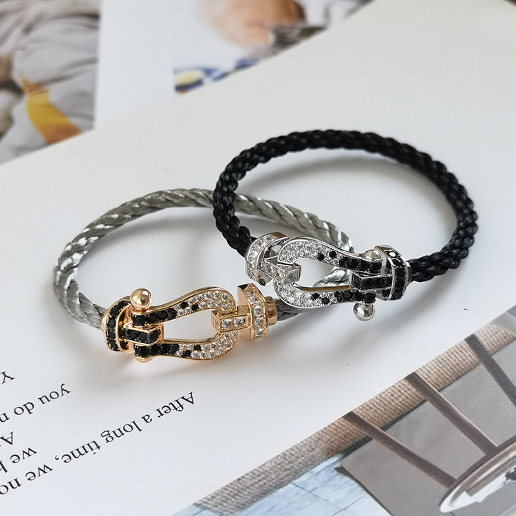 LUXEIFY FORCE LARGE HORSESHOE BLACK WHITE DIAMOND BRACELET SILVER