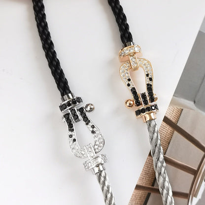 LUXEIFY FORCE LARGE HORSESHOE BLACK WHITE DIAMOND BRACELET ROSE GOLD