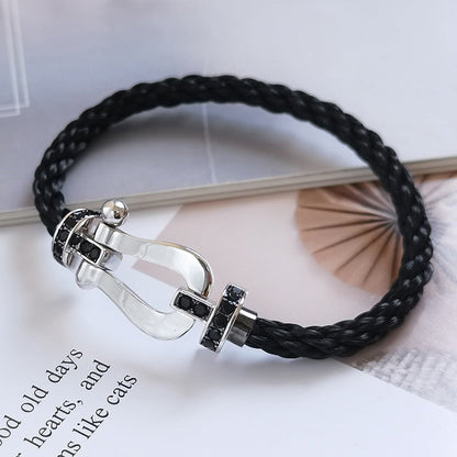 LUXEIFY FORCE LARGE HORSESHOE BLACK DIAMOND BRACELET SILVER