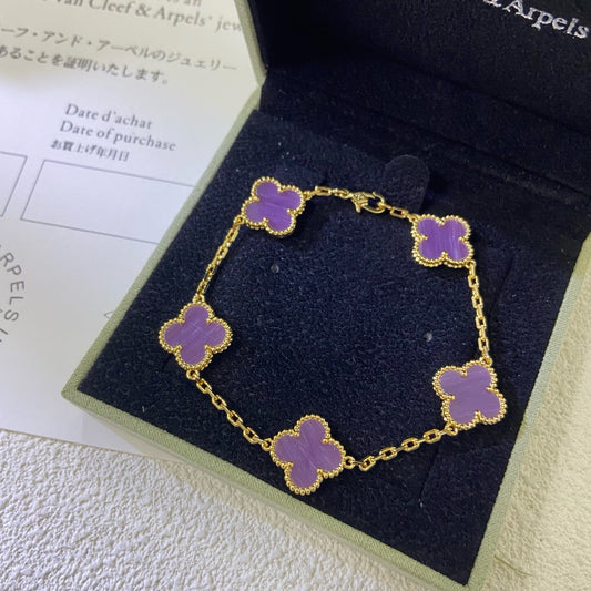 CLOVER  5 MOTIFS  PURPLE VIOLET BRACELET