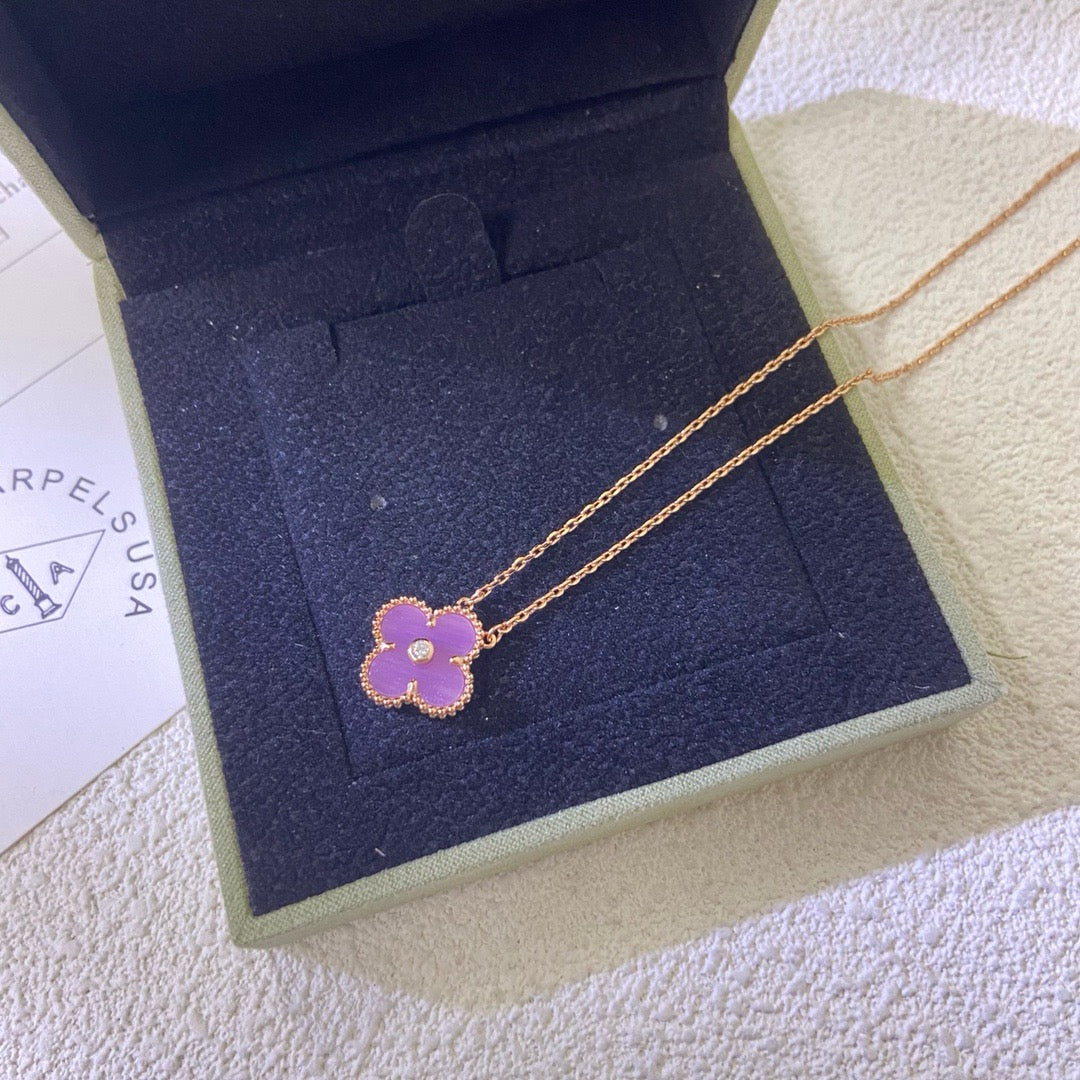 CLOVER 15MM DIAMOND  PURPLE VIOLET NECKLACE