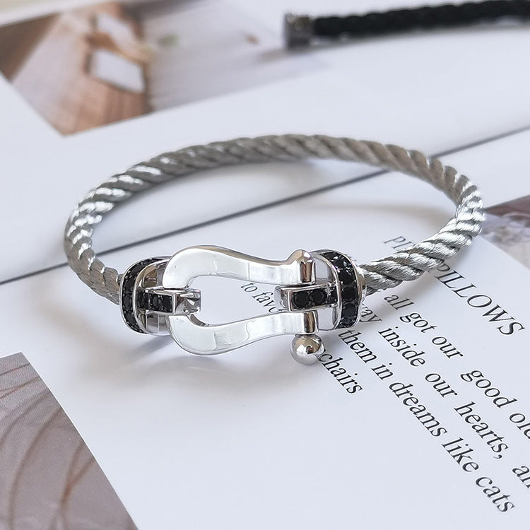LUXEIFY FORCE LARGE HORSESHOE BLACK DIAMOND BRACELET SILVER