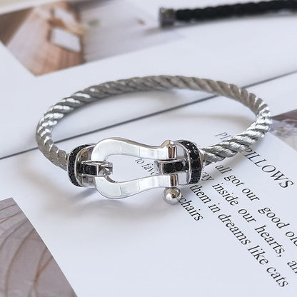 LUXEIFY FORCE LARGE HORSESHOE BLACK DIAMOND BRACELET SILVER