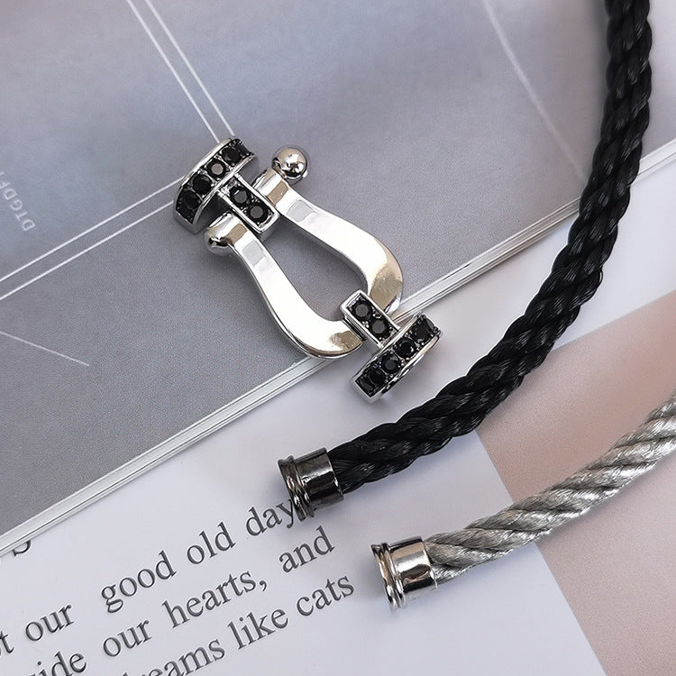 LUXEIFY FORCE LARGE HORSESHOE BLACK DIAMOND BRACELET SILVER