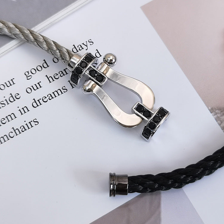 LUXEIFY FORCE LARGE HORSESHOE BLACK DIAMOND BRACELET SILVER
