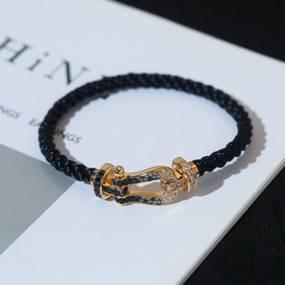 LUXEIFY FORCE LARGE HORSESHOE BLACK WHITE DIAMOND BRACELET SILVER