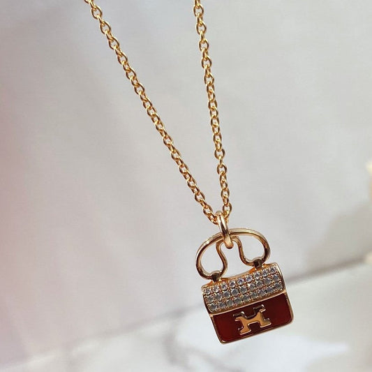 LUXEIFY CONSTANCE RED PEDANT PINK GOLD NECKLACE