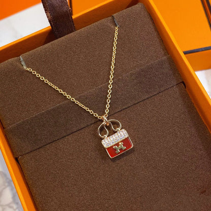 LUXEIFY CONSTANCE RED PEDANT PINK GOLD NECKLACE