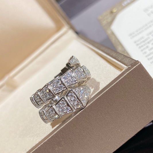 LUXEIFY SERPENTI DOUBLE RING SILVER DIAMOND PAVED