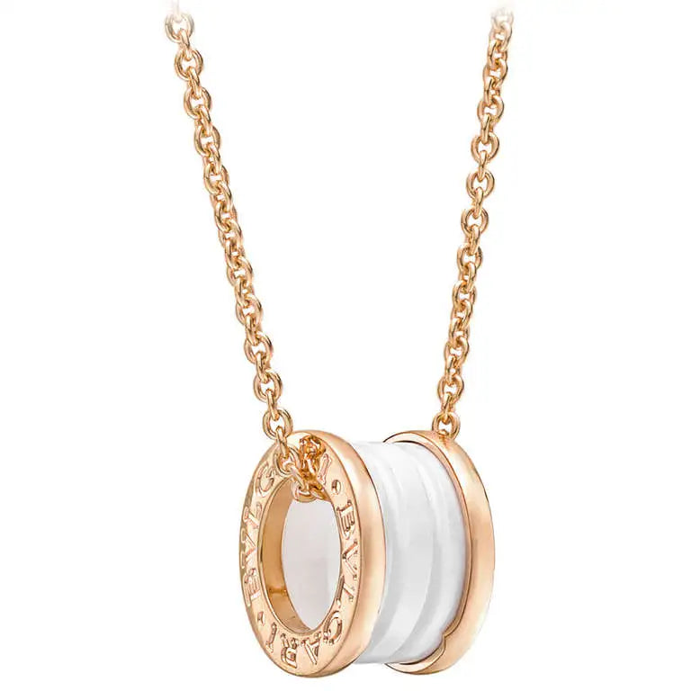 LUXEIFY ZERO 1 WHITE CERAMIC PINK GOLD DIAMOND NECKLACE