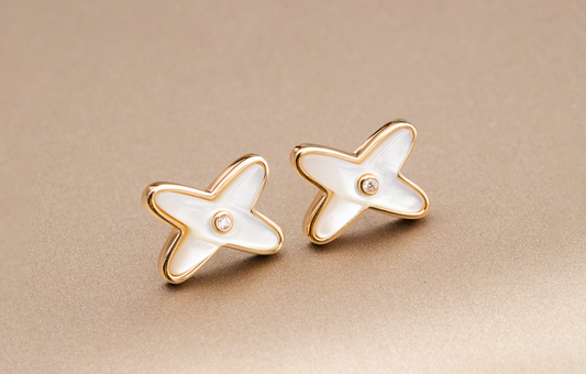 LUXEIFY JEUX DE WHITE MOP ROSE GOLD DIAMOND EARRINGS