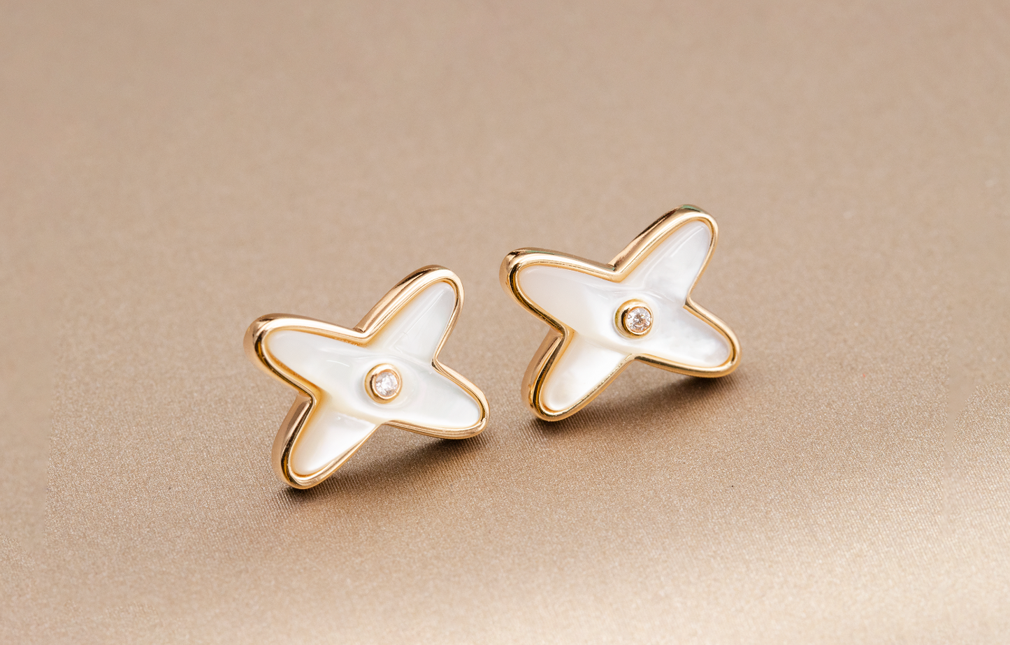 LUXEIFY JEUX DE WHITE MOP PINK GOLD DIAMOND EARRINGS
