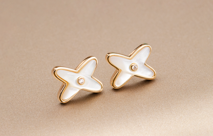 LUXEIFY JEUX DE WHITE MOP PINK GOLD DIAMOND EARRINGS