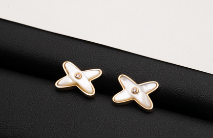 LUXEIFY JEUX DE WHITE MOP ROSE GOLD DIAMOND EARRINGS