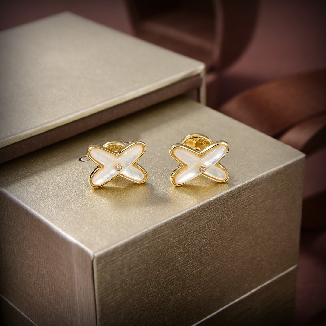 LUXEIFY JEUX DE WHITE MOP GOLD DIAMOND EARRINGS