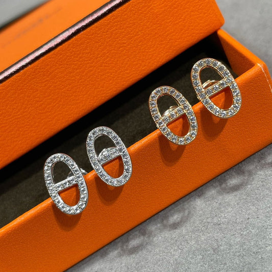 LUXEIFY HM FULL DIAMOND PIG NOSE STUD EARRINGS