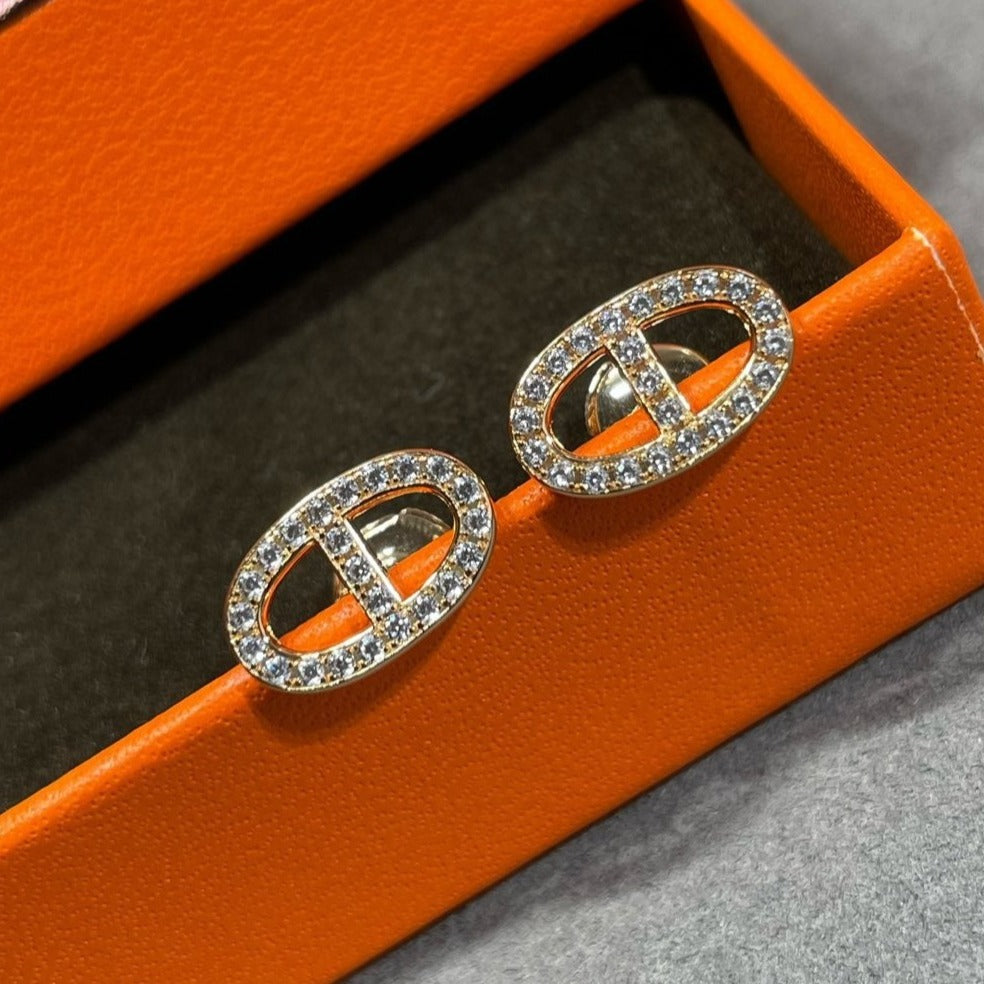 LUXEIFY HM FULL DIAMOND PIG NOSE STUD EARRINGS