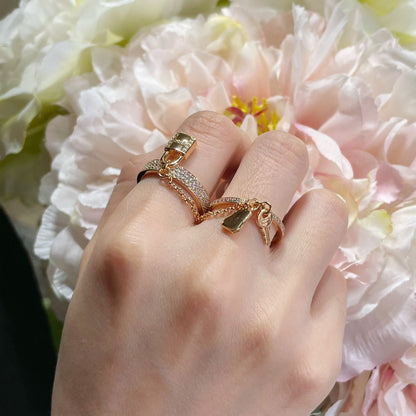 LUXEIFY HM KELLY CLOCHETTE DOUBLE RING IN ROSE GOLD WITH DIAMONDS