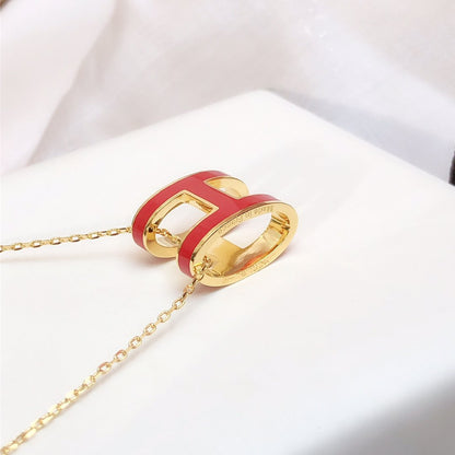 LUXEIFY HM CLIC RED ENAMEL GOLD NECKLACE