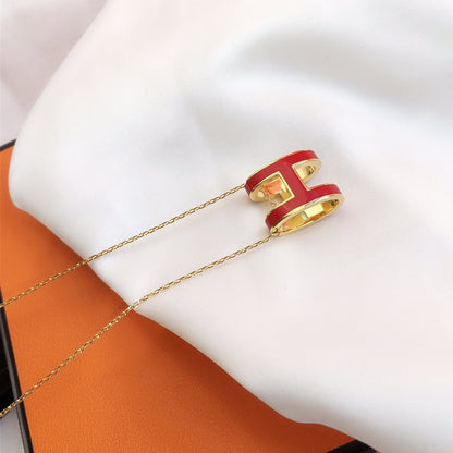 LUXEIFY HM CLIC RED ENAMEL GOLD NECKLACE