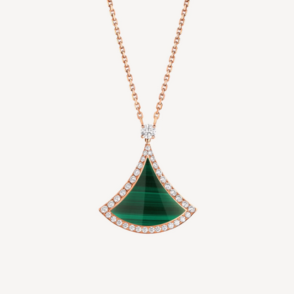 LUXEIFY DREAM MALACHITE DIAMOND PAVED PINK GOLD NECKLACE
