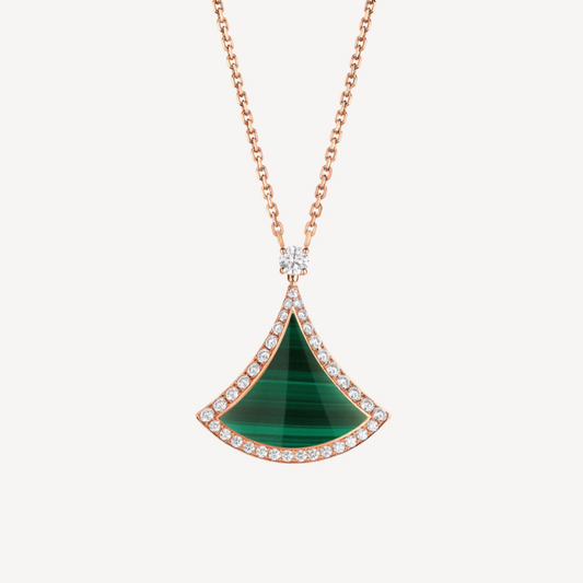 LUXEIFY DREAM MALACHITE DIAMOND PAVED PINK GOLD NECKLACE