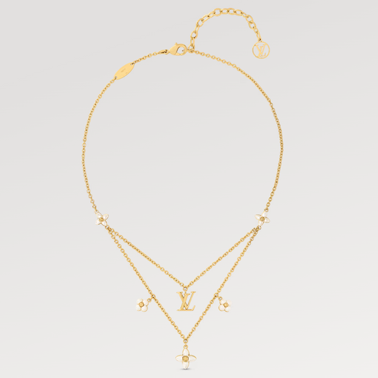 LUXEIFY FLOWERGRAM GOLD MOP DOUBLE ROW NECKLACE
