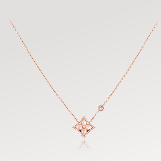 LUXEIFY STAR PINK MOP 1 DIAMOND PINK GOLD NECKLACE
