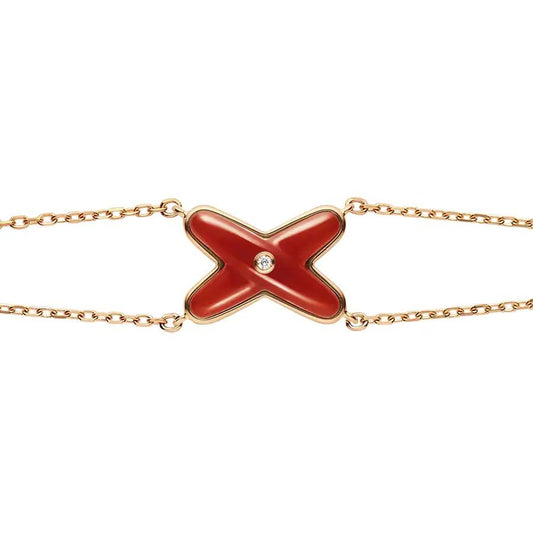 LUXEIFY JEUX BRACELET CARNELIAN PINK GOLD 1 DIAMOND