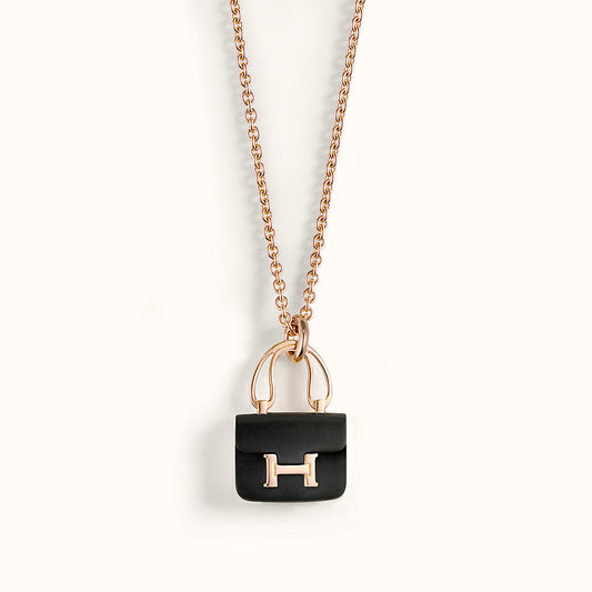 LUXEIFY CONSTANCE BLACK PEDANT PINK GOLD NECKLACE