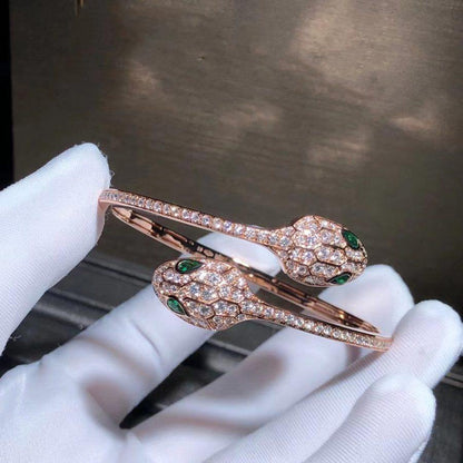 LUXEIFY SERPENTI BRACELET PINK GOLD MALACHITE DIAMOND DOUBLE SNAKE
