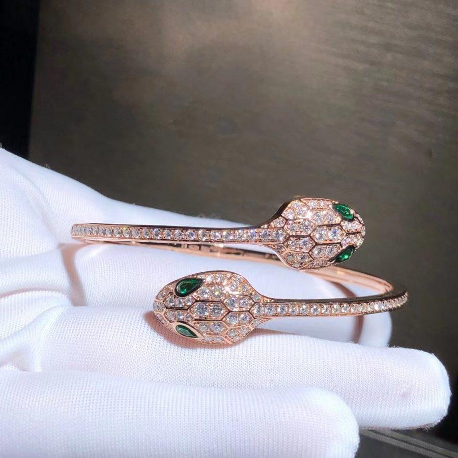 LUXEIFY SERPENTI BRACELET PINK GOLD MALACHITE DIAMOND DOUBLE SNAKE