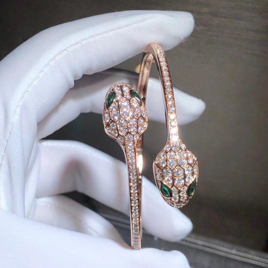 LUXEIFY SERPENTI BRACELET PINK GOLD MALACHITE DIAMOND DOUBLE SNAKE