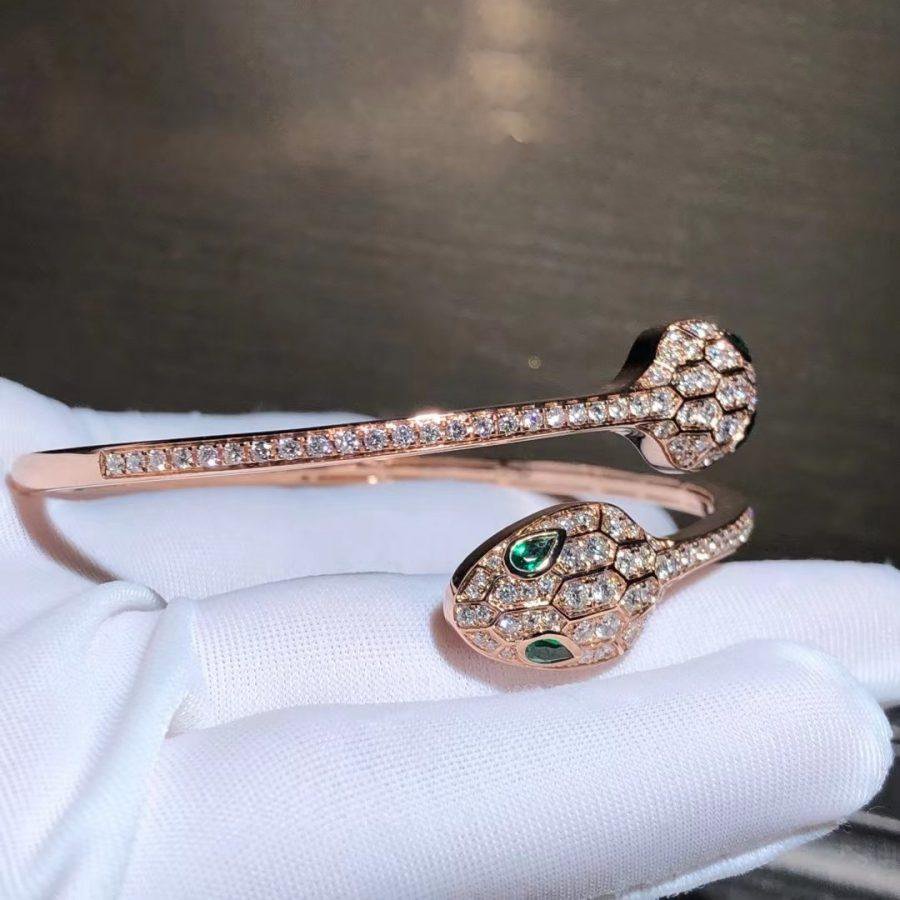 LUXEIFY SERPENTI BRACELET PINK GOLD MALACHITE DIAMOND DOUBLE SNAKE
