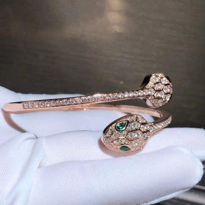 LUXEIFY SERPENTI BRACELET PINK GOLD MALACHITE DIAMOND DOUBLE SNAKE