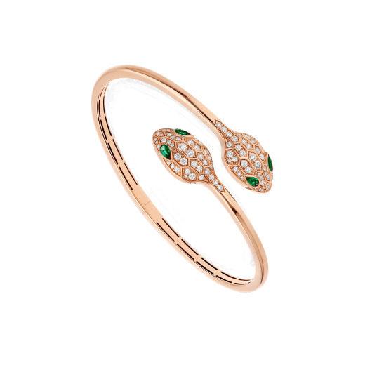 LUXEIFY SERPENTI BRACELET PINK GOLD MALACHITE DIAMOND DOUBLE SNAKE