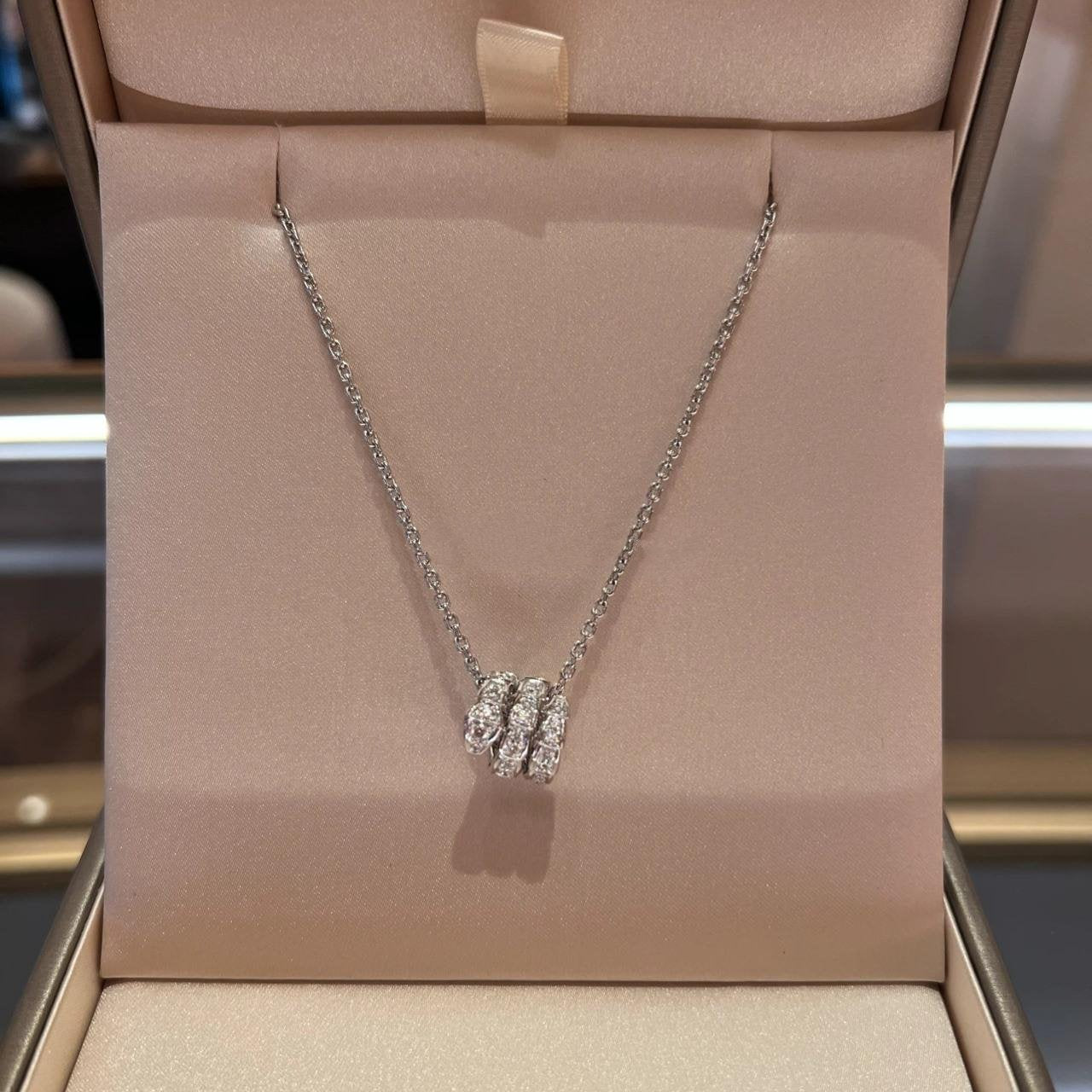 LUXEIFY SERPENTI SILVER NECKLACE DOUBLE RING DIAMOND