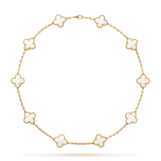 CLOVER 10 MOTIFS WHITE MOTHER OF PEARL NECKLACE