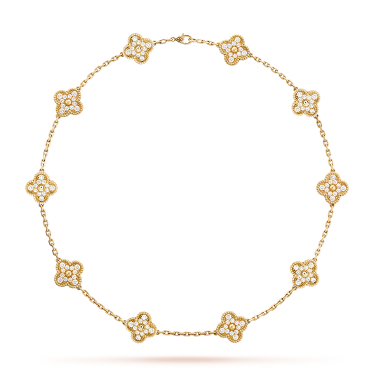 CLOVER 10 MOTIFS DIAMOND NECKLACE