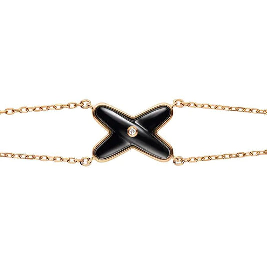 LUXEIFY JEUX BRACELET ONYX PINK GOLD 1 DIAMOND