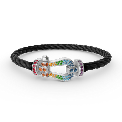 LUXEIFY FORC LARGE HORSESHOE  COLORED DIAMOND BRACELET SILVER