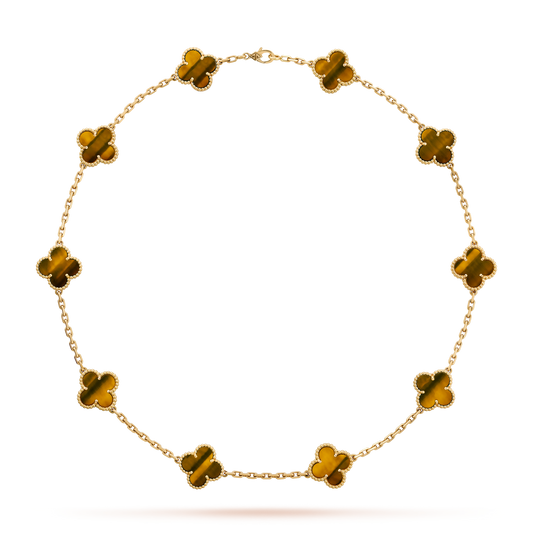 CLOVER 10 MOTIFS TIGER EYE NECKLACE