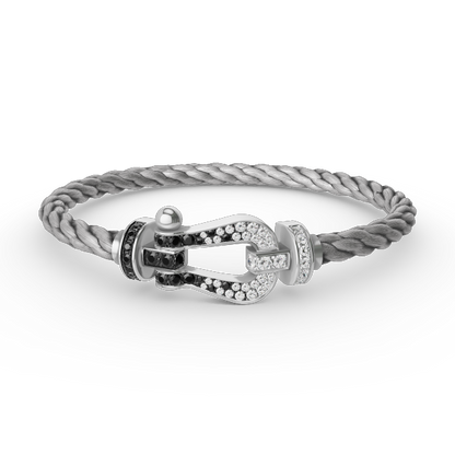 LUXEIFY FORCE LARGE HORSESHOE BLACK WHITE DIAMOND BRACELET SILVER