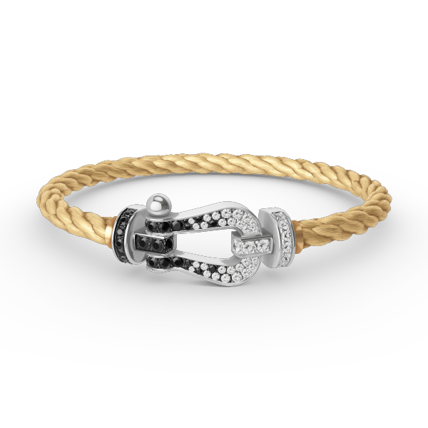 LUXEIFY FORCE LARGE HORSESHOE BLACK WHITE DIAMOND BRACELET SILVER