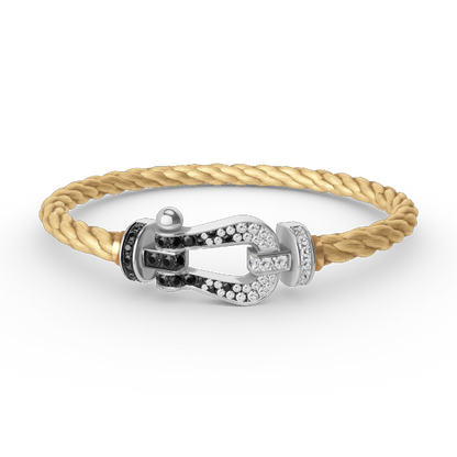 LUXEIFY FORCE LARGE HORSESHOE BLACK WHITE DIAMOND BRACELET SILVER