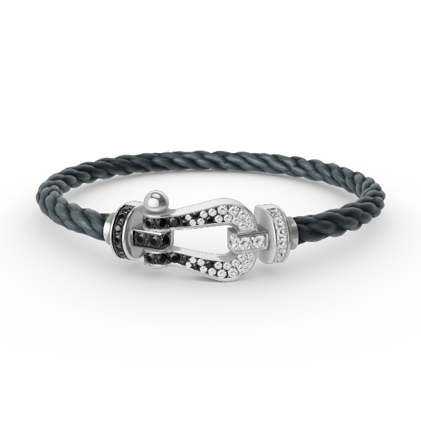 LUXEIFY FORCE LARGE HORSESHOE BLACK WHITE DIAMOND BRACELET SILVER