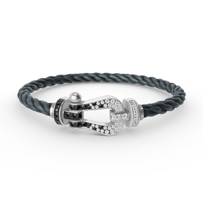 LUXEIFY FORCE LARGE HORSESHOE BLACK WHITE DIAMOND BRACELET SILVER